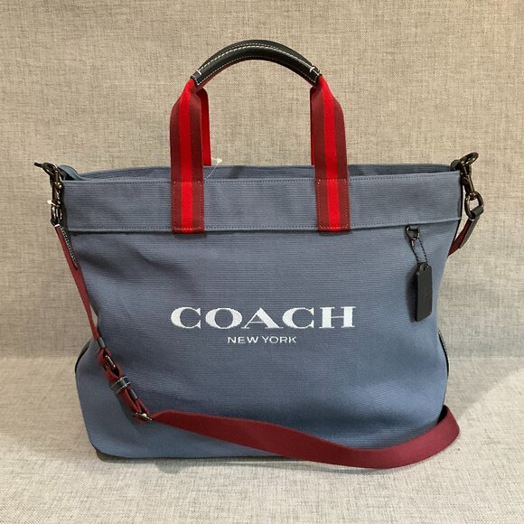 Coach Tote 38 Messenger Shoulder Bag LARGE Blue Canvas Crossbody